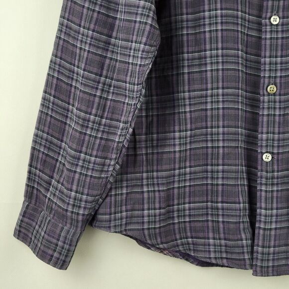 John Varvatos Shirt Mens Large Purple Plaid Lightweight Cotton Button Up - Picture 7 of 11